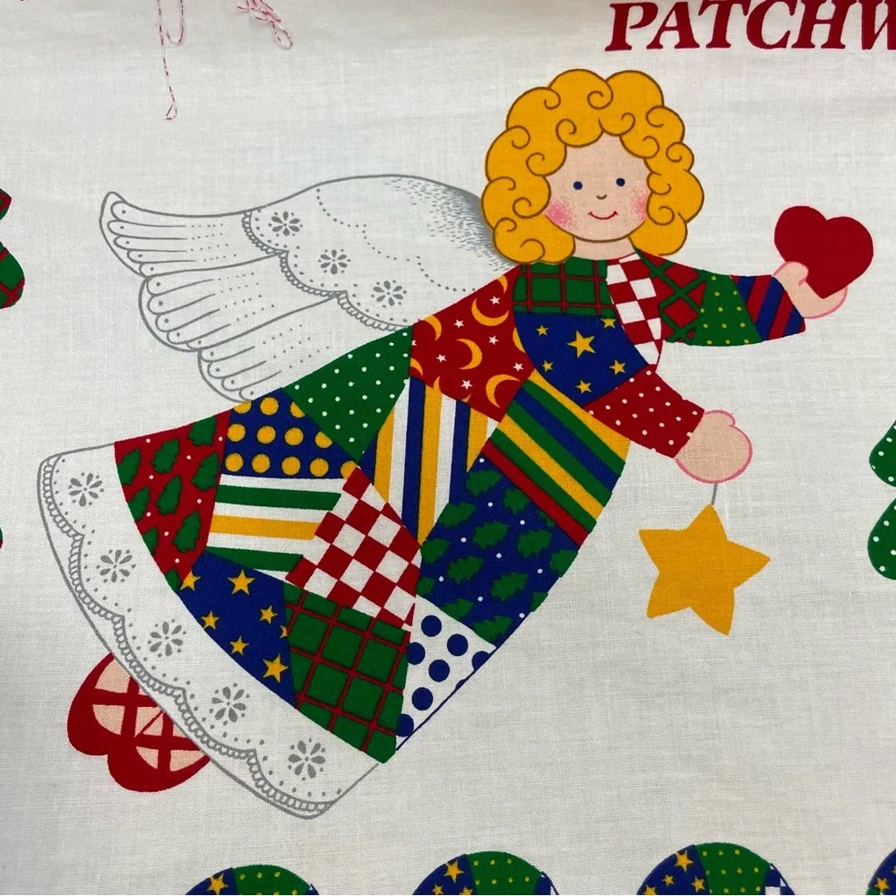 Vintage Christmas Applique Fabric Panel No Sew Patchwork Santa Angel Hearts #K15